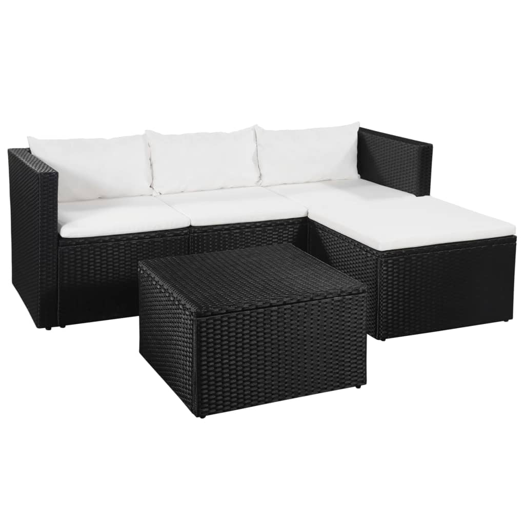 vidaXL 3-delige Loungeset poly rattan zwart en wit