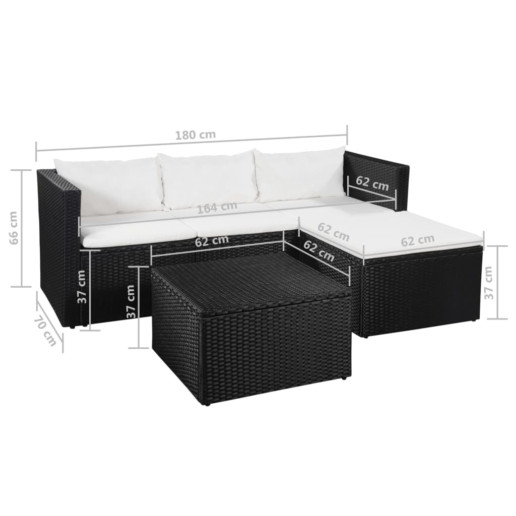 vidaXL 3-delige Loungeset poly rattan zwart en wit