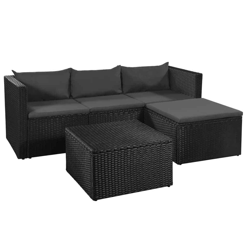 vidaXL 3-delige Loungeset poly rattan zwart en wit