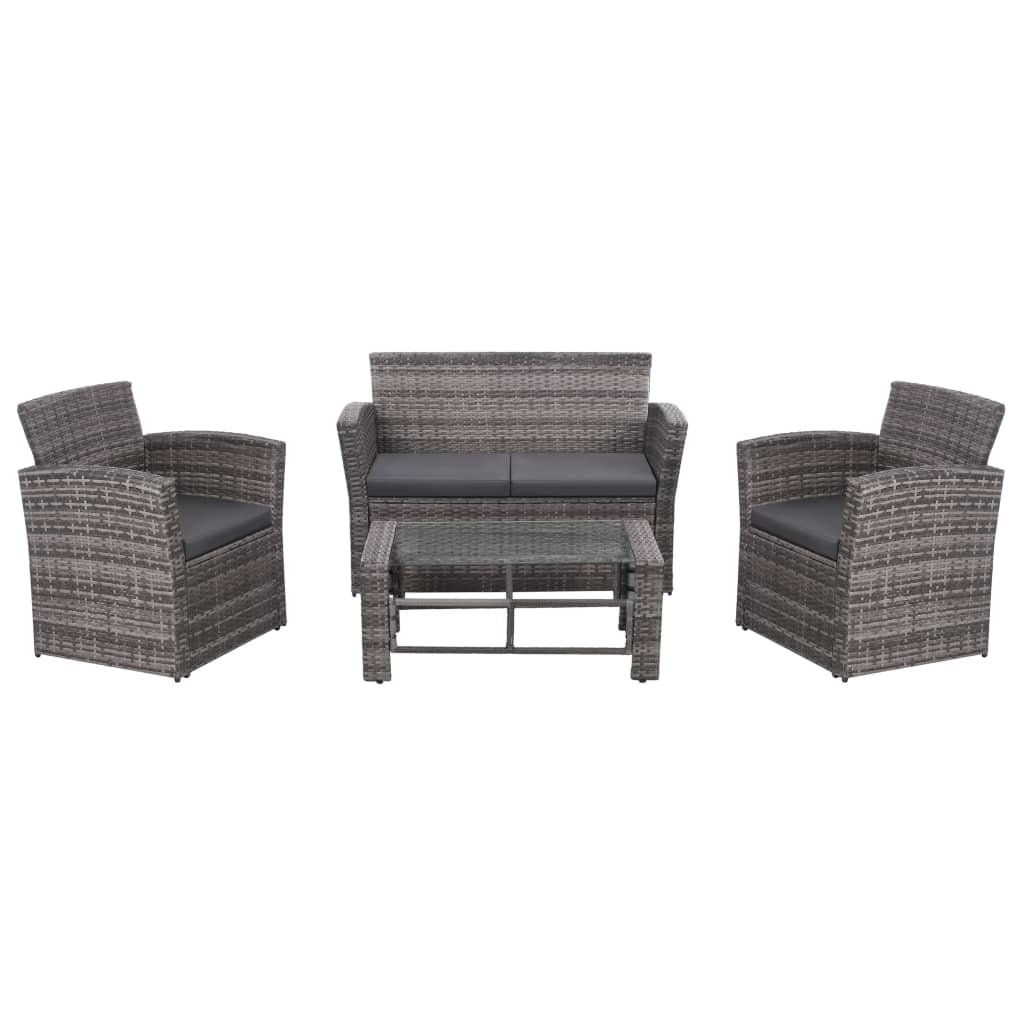 vidaXL 4-delige Loungeset met kussens poly rattan bruin