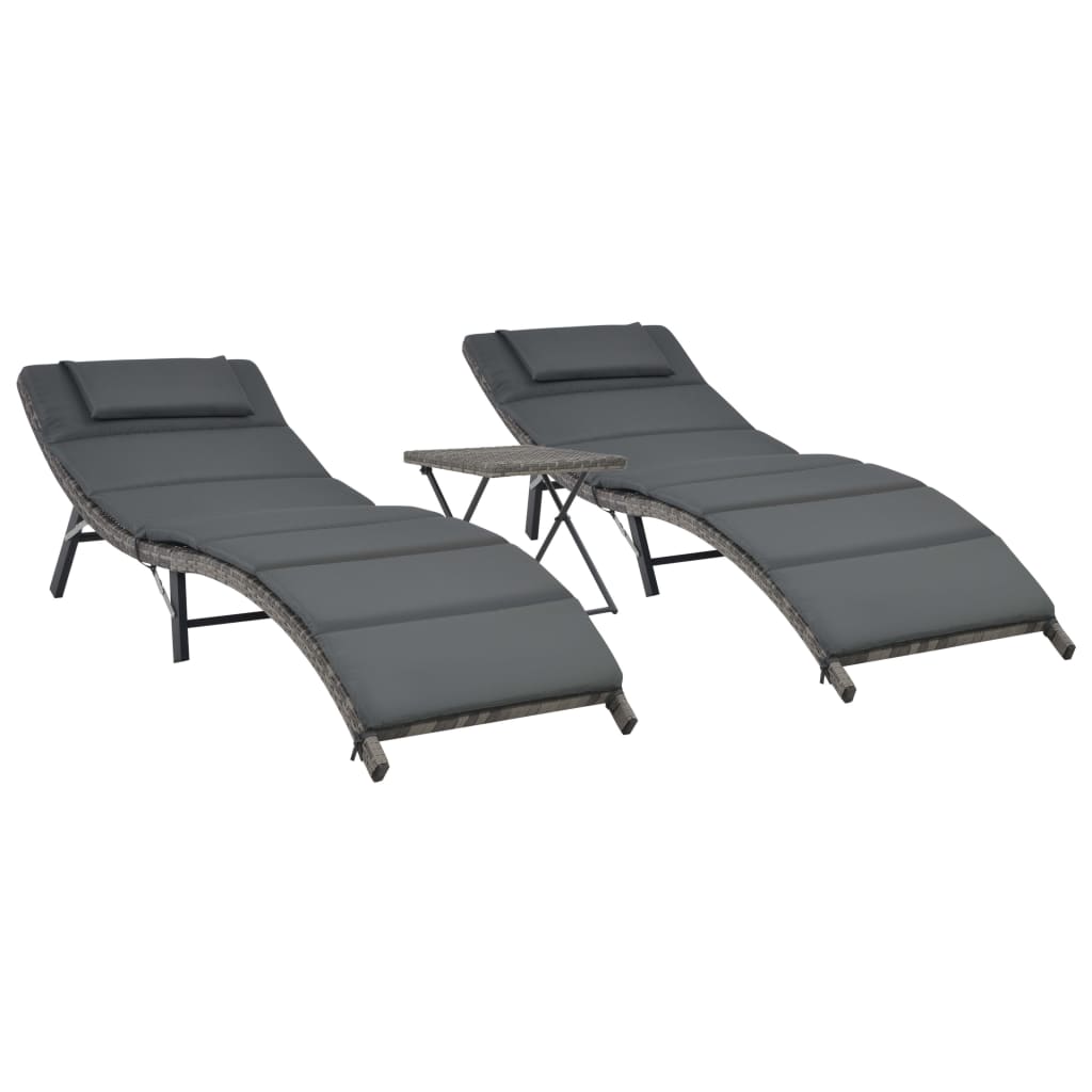 vidaXL 3-delige Loungeset inklapbaar poly rattan grijs
