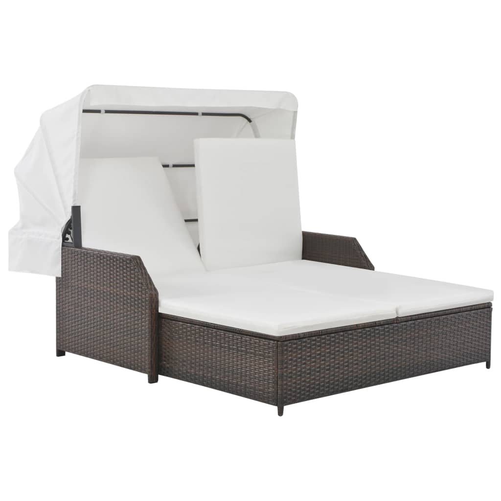 vidaXL Ligbed 2-persoons met luifel poly rattan grijs