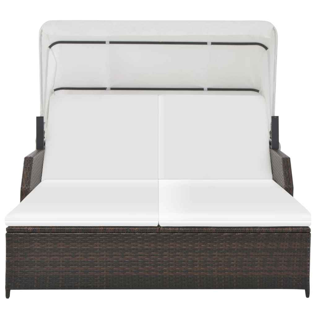 vidaXL Ligbed 2-persoons met luifel poly rattan grijs