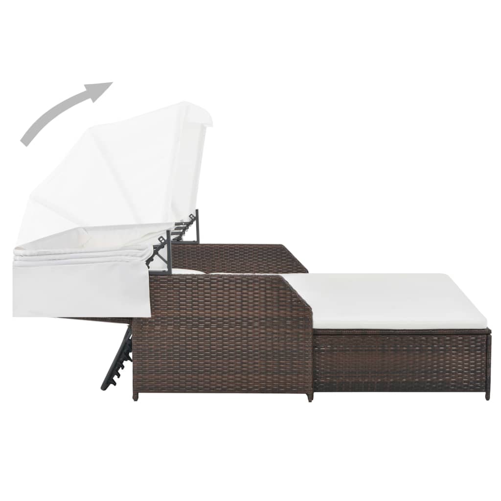 vidaXL Ligbed 2-persoons met luifel poly rattan grijs