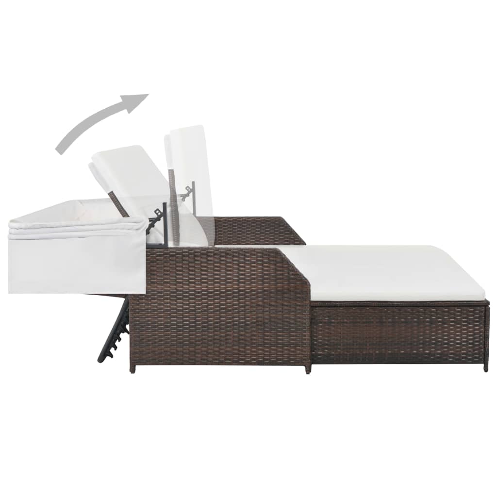 vidaXL Ligbed 2-persoons met luifel poly rattan grijs