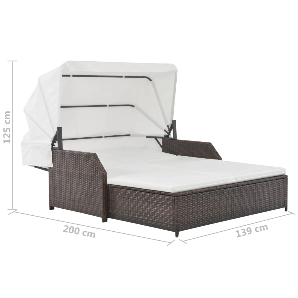 vidaXL Ligbed 2-persoons met luifel poly rattan grijs