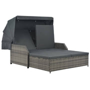 vidaXL Ligbed 2-persoons met luifel poly rattan grijs