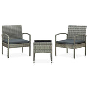 vidaXL 3-delige Bistroset met kussens poly rattan grijs