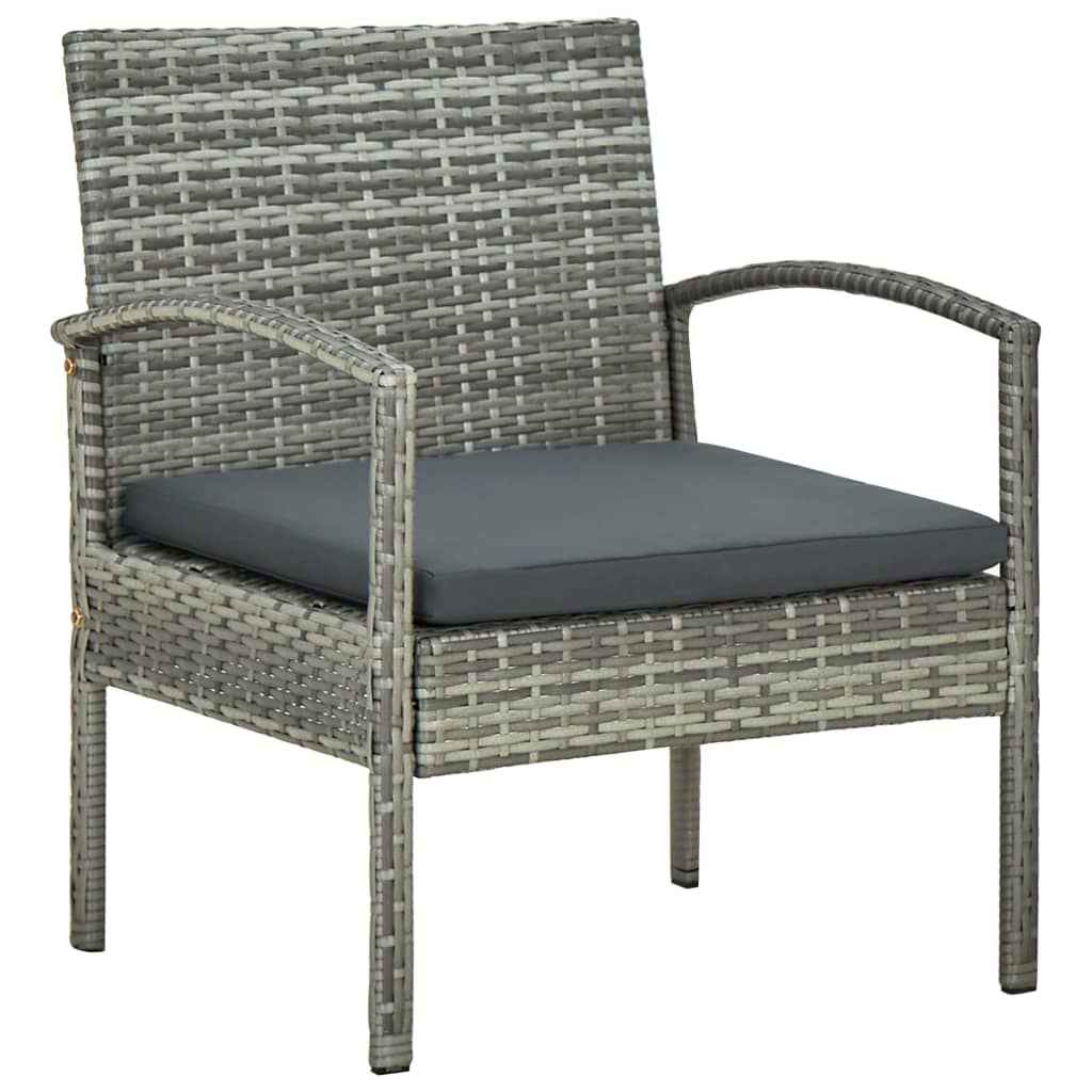 vidaXL 3-delige Bistroset met kussens poly rattan grijs
