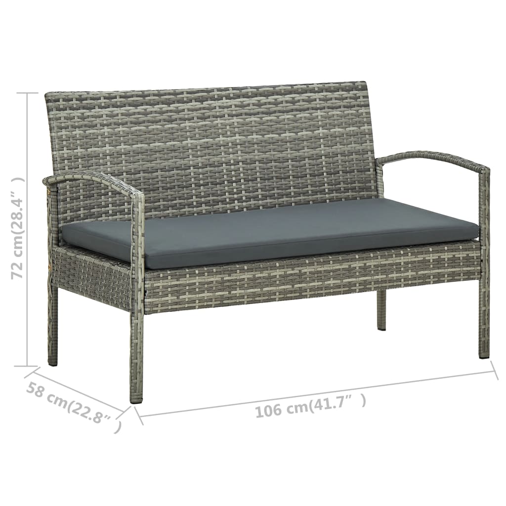 vidaXL Tuinbank 3-zits met kussens poly rattan bruin