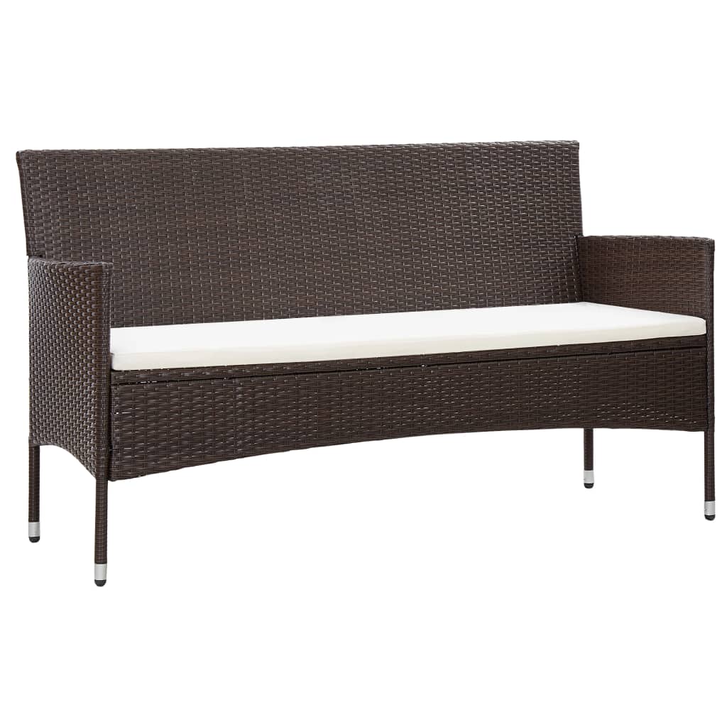 vidaXL Tuinbank 3-zits met kussens poly rattan bruin
