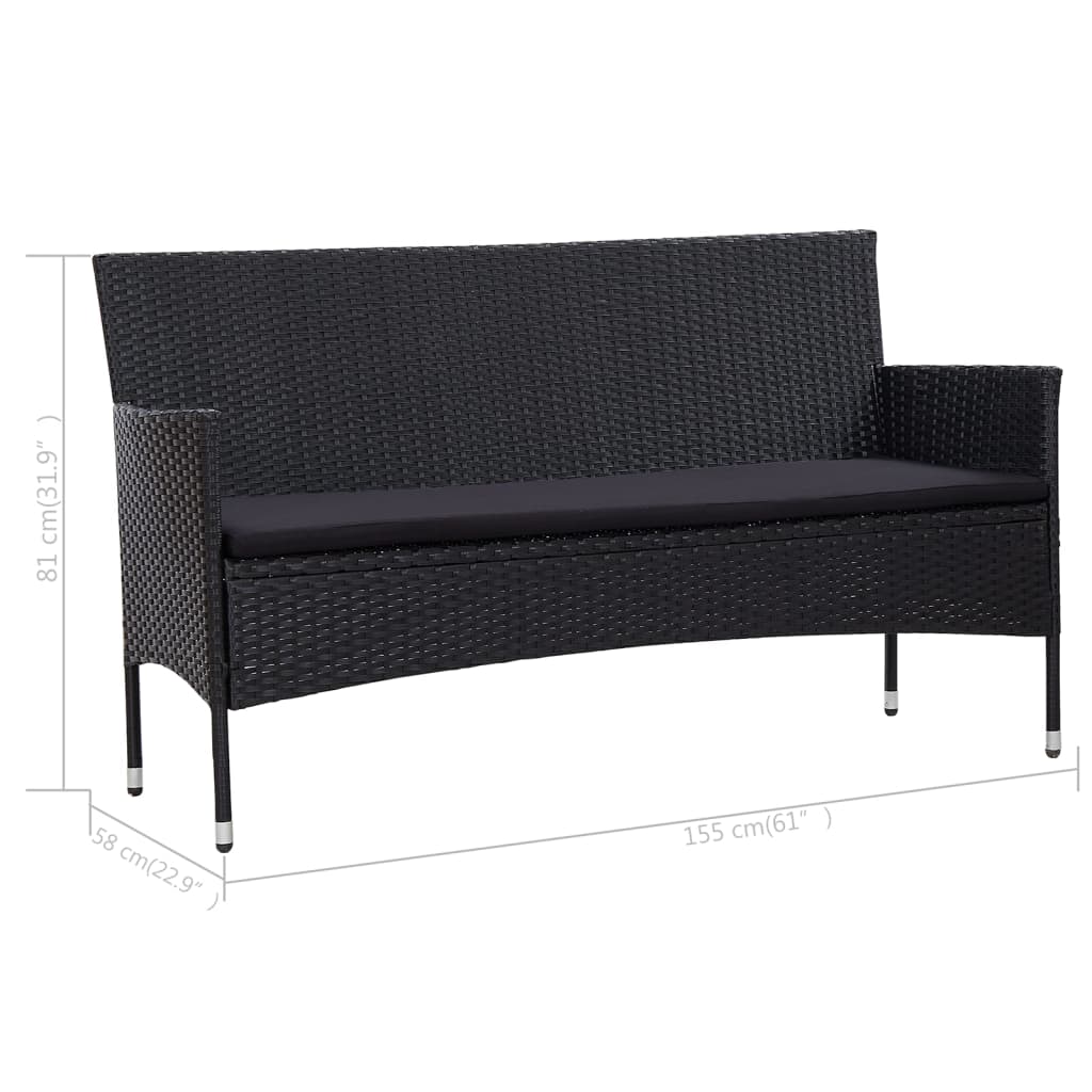 vidaXL Tuinbank 3-zits met kussens poly rattan bruin