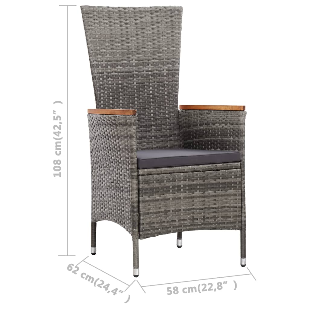 vidaXL 7-delige Tuinset met kussens poly rattan grijs