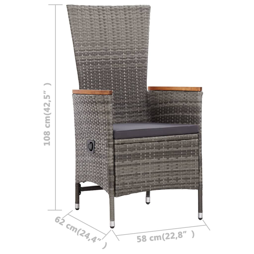 vidaXL 7-delige Tuinset met kussens poly rattan grijs