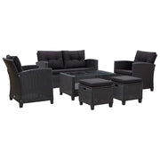 vidaXL 6-delige Loungeset met kussens poly rattan zwart