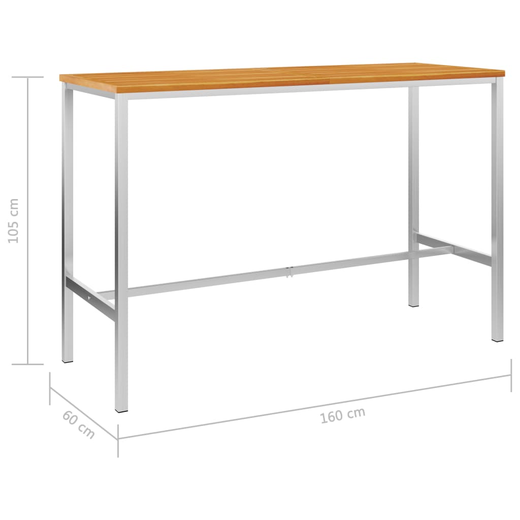 vidaXL Bartafel 160x60x105 cm massief acaciahout en roestvrij staal