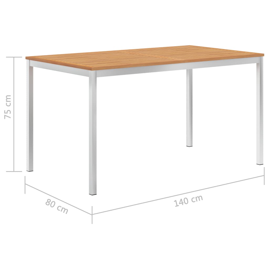vidaXL Tuintafel 150x150x75 cm massief acaciahout en roestvrij staal