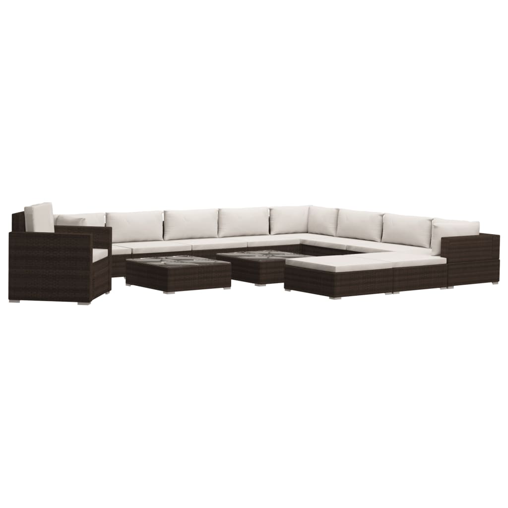 vidaXL 13-delige Loungeset met kussens poly rattan bruin
