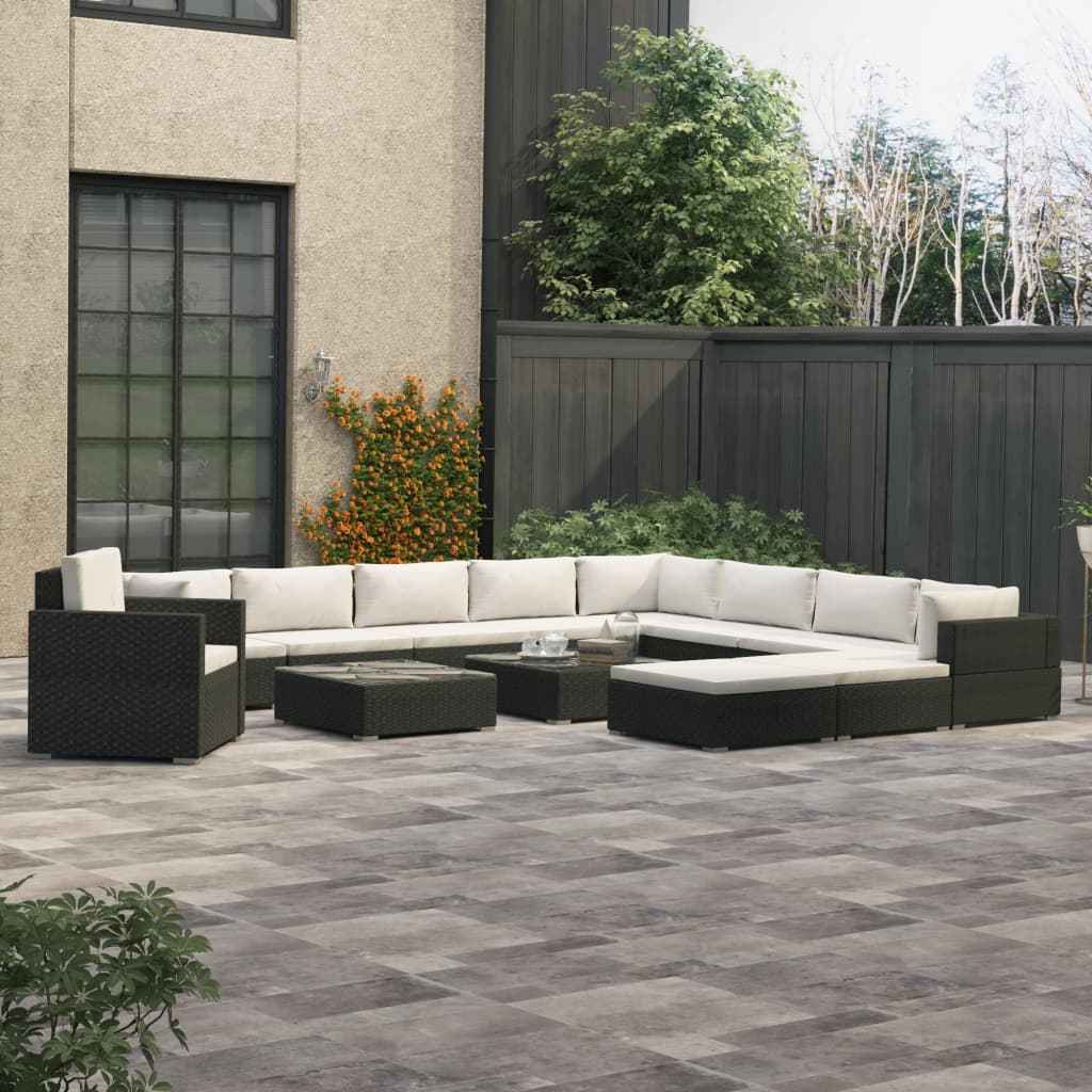 vidaXL 13-delige Loungeset met kussens poly rattan bruin