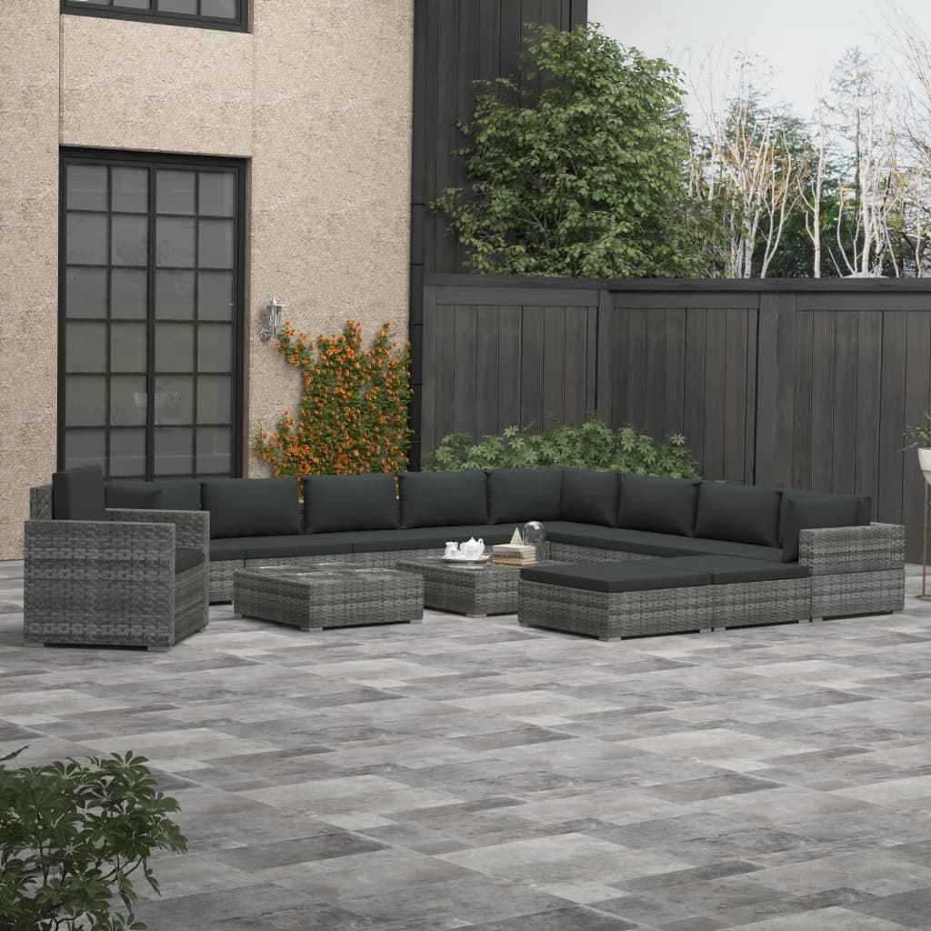 vidaXL 13-delige Loungeset met kussens poly rattan bruin