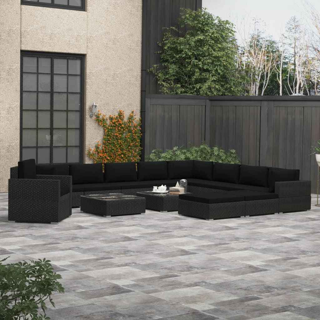 vidaXL 13-delige Loungeset met kussens poly rattan bruin