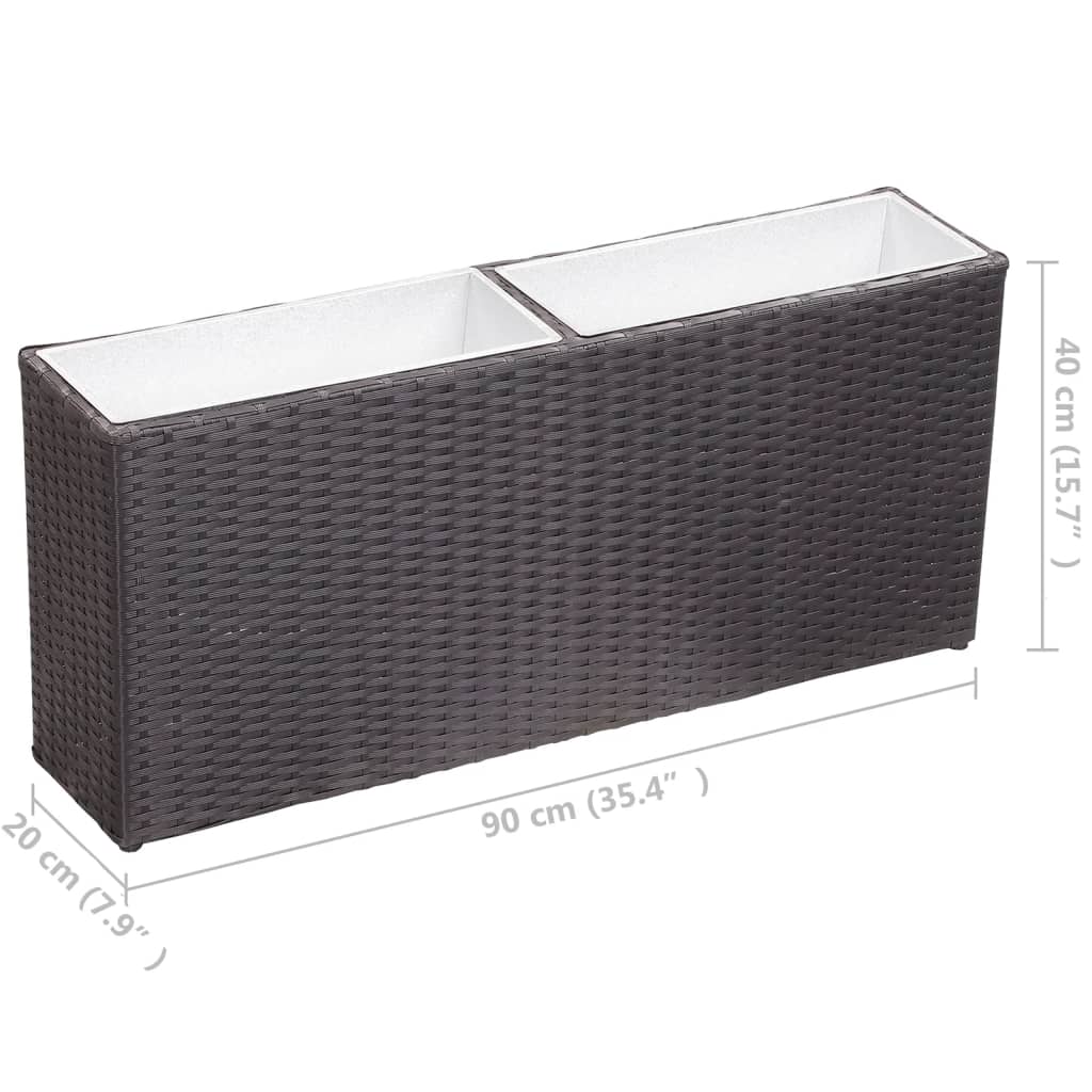 vidaXL Plantenbak verhoogd met 2 potten 90x20x40 cm poly rattan zwart