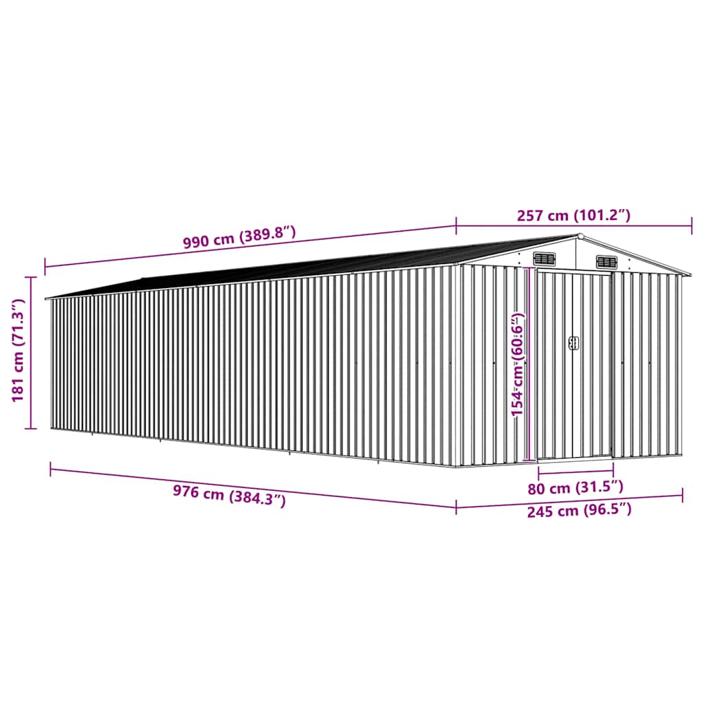 vidaXL Tuinschuur 257x990x181 cm gegalvaniseerd staal groen