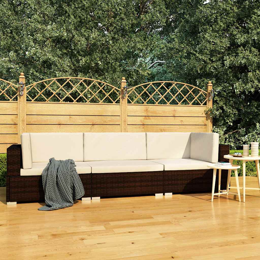 vidaXL 4-delige Loungeset met kussens poly rattan bruin