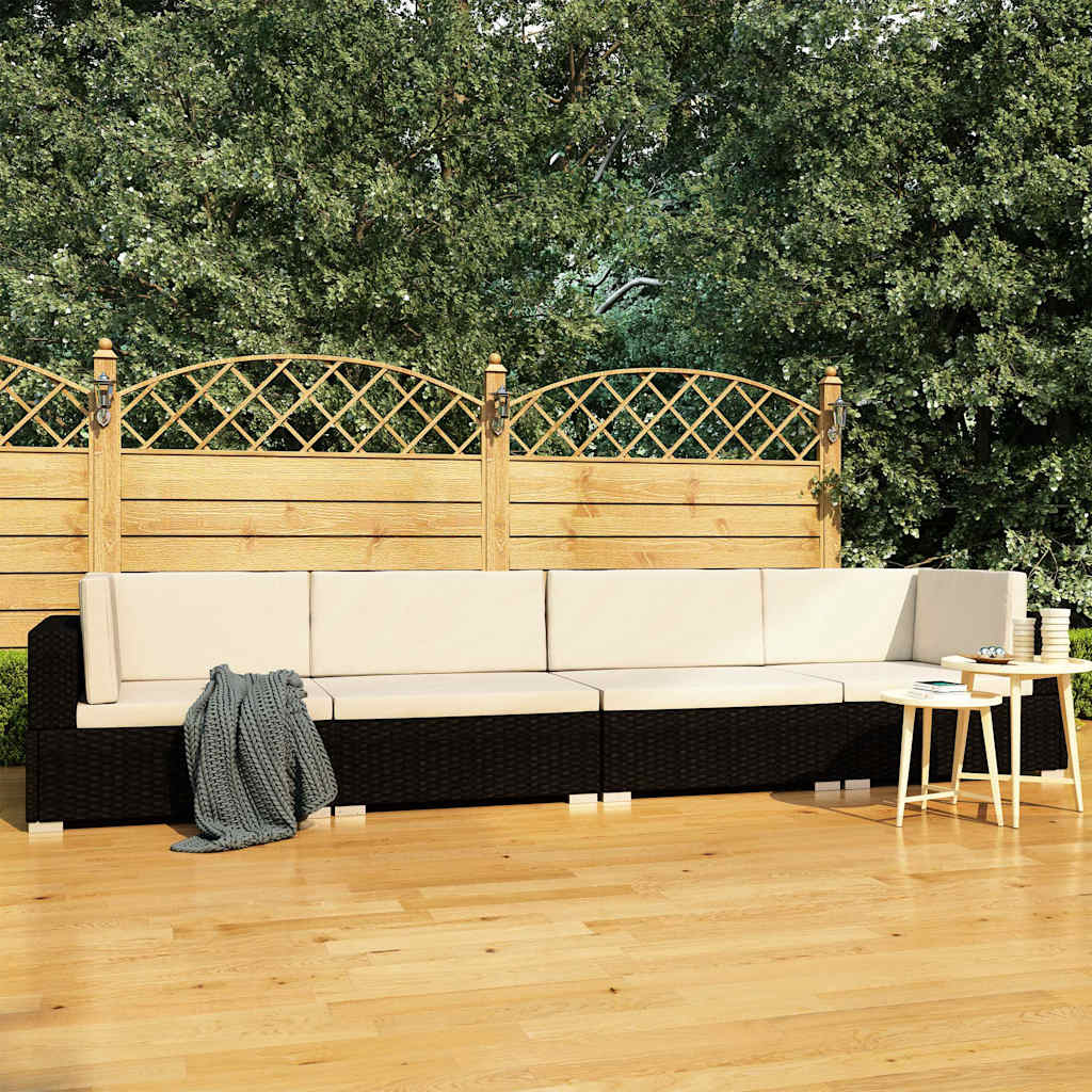 vidaXL 4-delige Loungeset met kussens poly rattan bruin