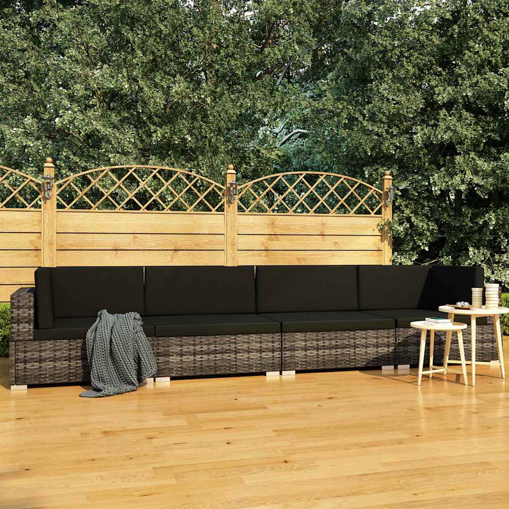 vidaXL 4-delige Loungeset met kussens poly rattan bruin