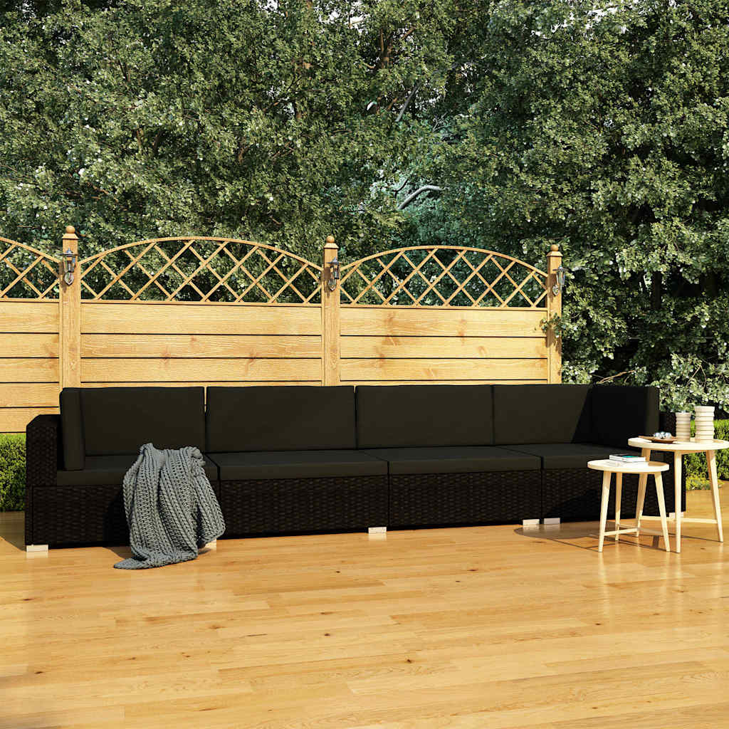 vidaXL 4-delige Loungeset met kussens poly rattan bruin