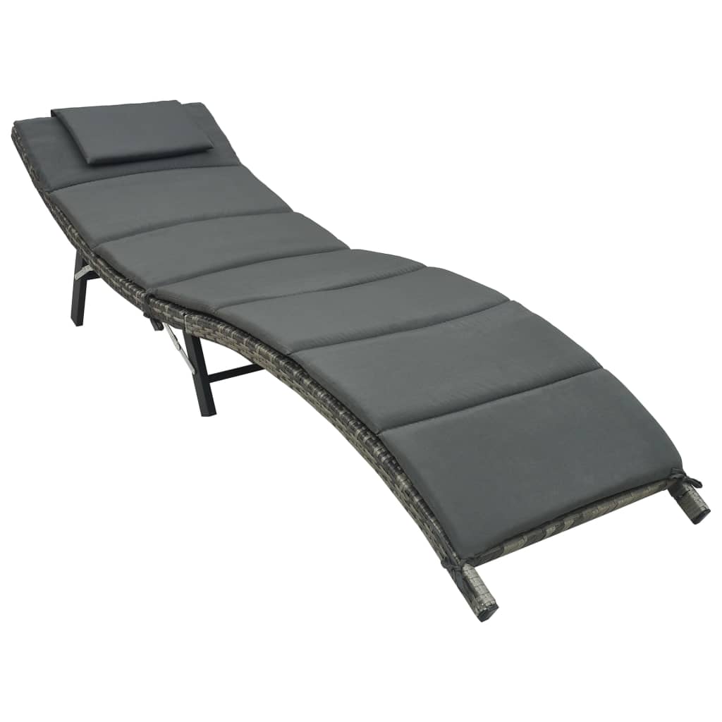vidaXL Ligbed met kussen inklapbaar poly rattan bruin