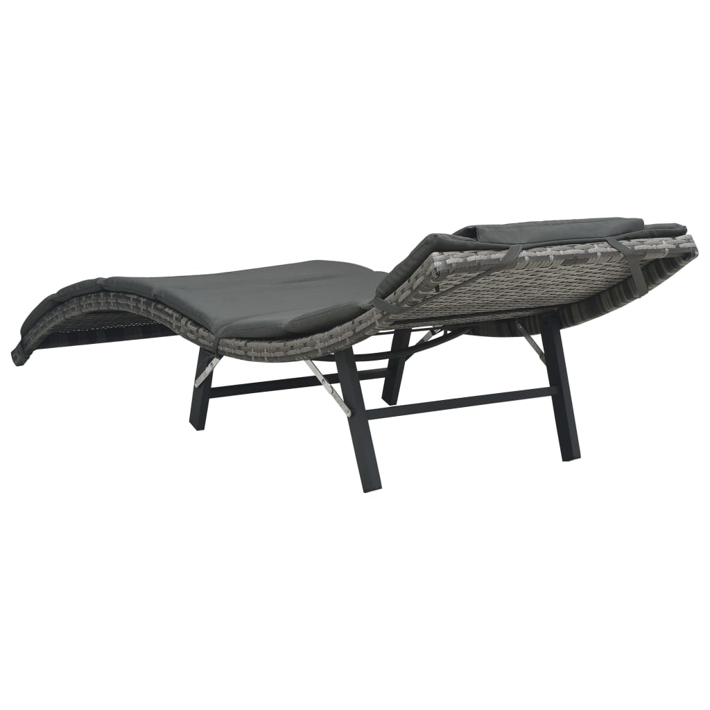 vidaXL Ligbed met kussen inklapbaar poly rattan bruin