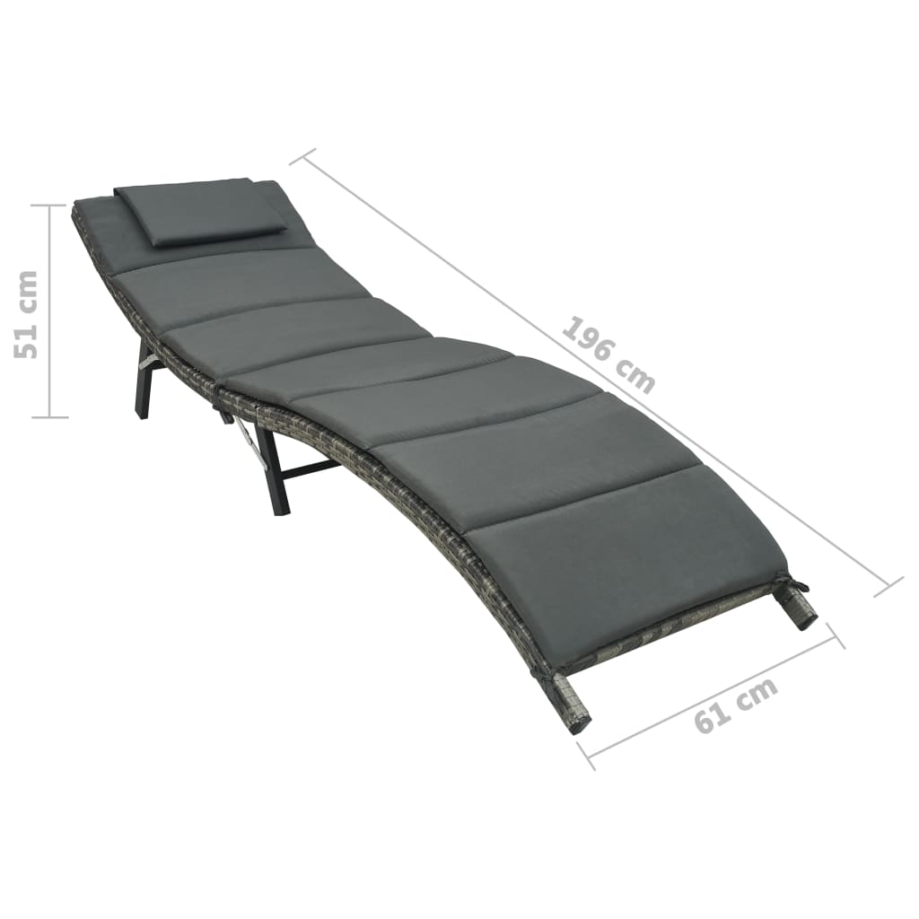 vidaXL Ligbed met kussen inklapbaar poly rattan bruin