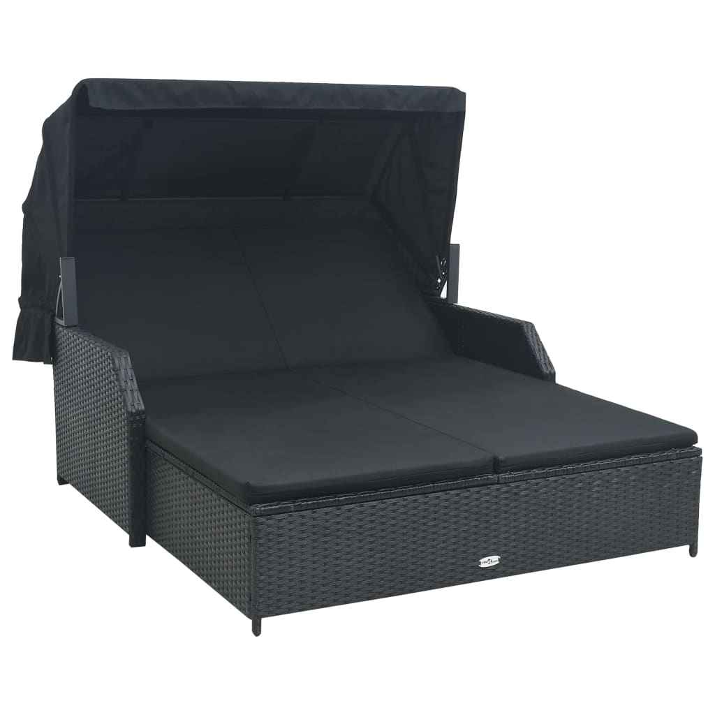 vidaXL Ligbed 2-persoons met luifel poly rattan grijs