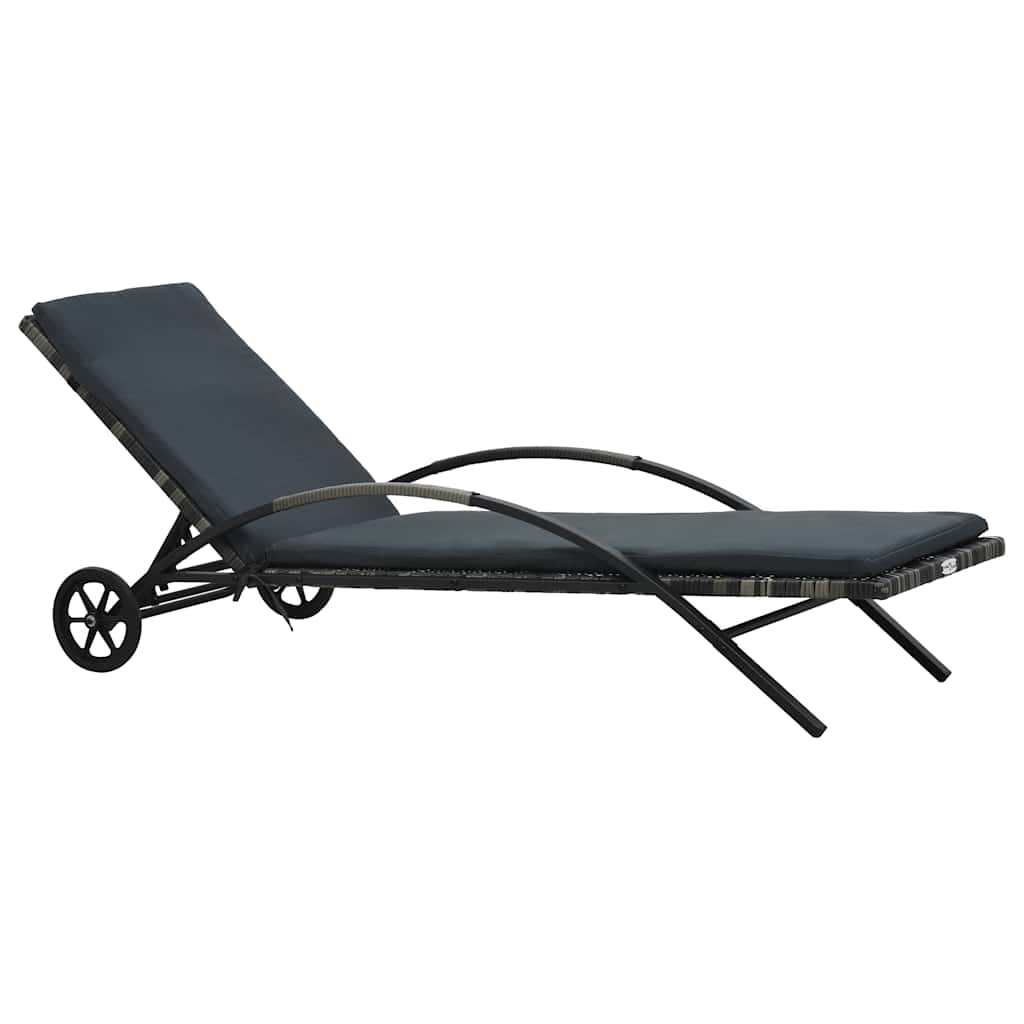 vidaXL Ligbed met kussen en wieltjes poly rattan zwart