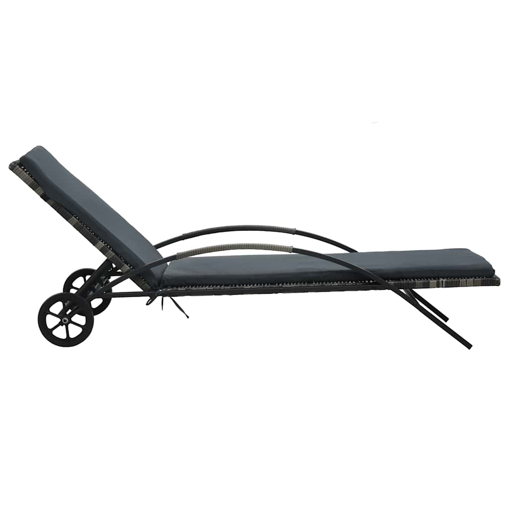 vidaXL Ligbed met kussen en wieltjes poly rattan zwart