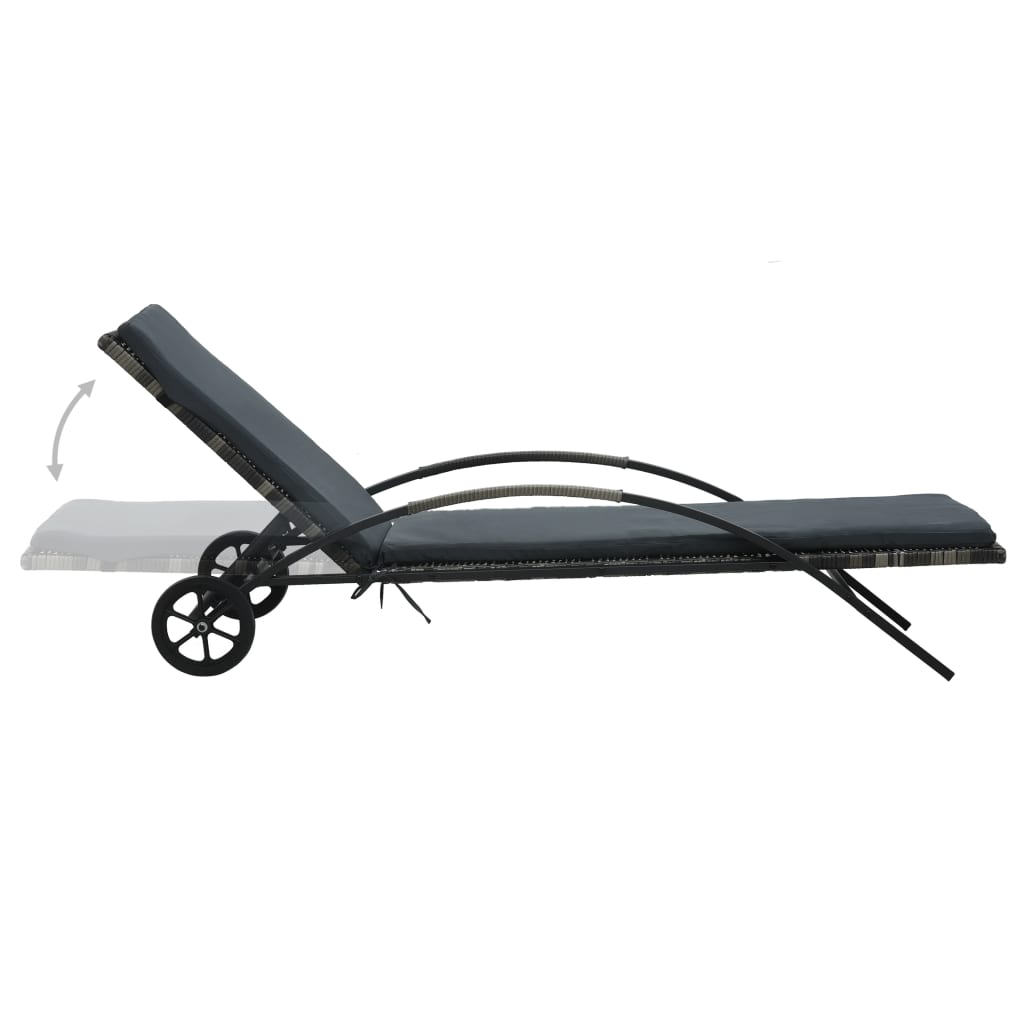 vidaXL Ligbed met kussen en wieltjes poly rattan zwart