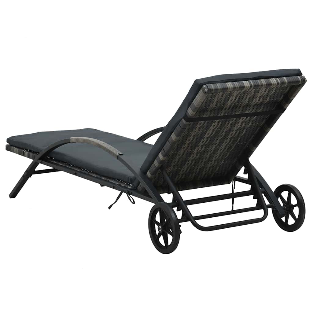 vidaXL Ligbed met kussen en wieltjes poly rattan zwart