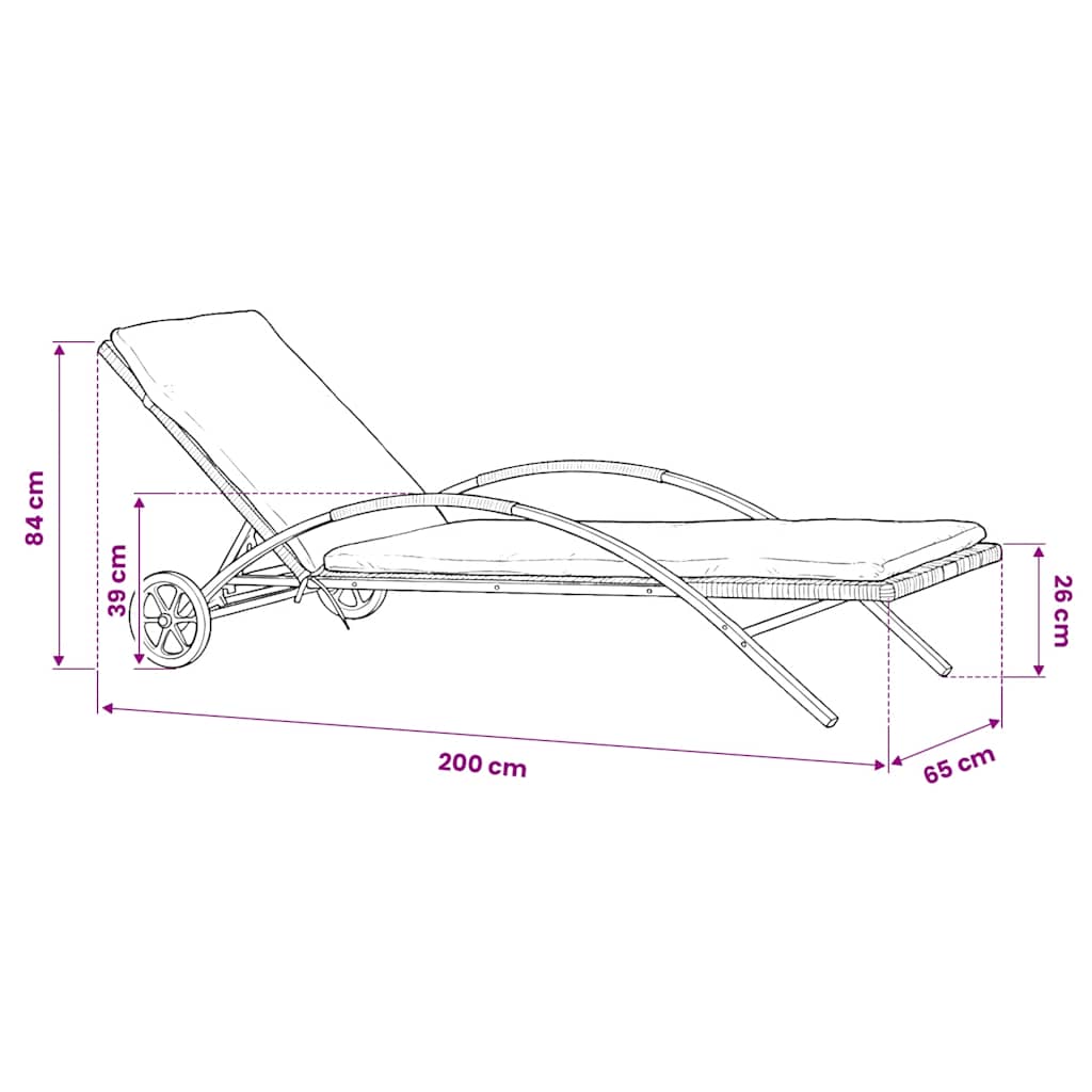 vidaXL Ligbed met kussen en wieltjes poly rattan zwart