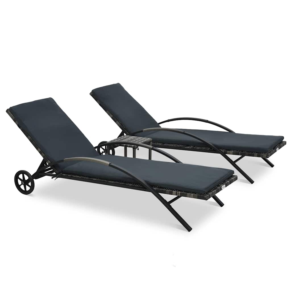 vidaXL Ligbedden met tafel poly rattan zwart
