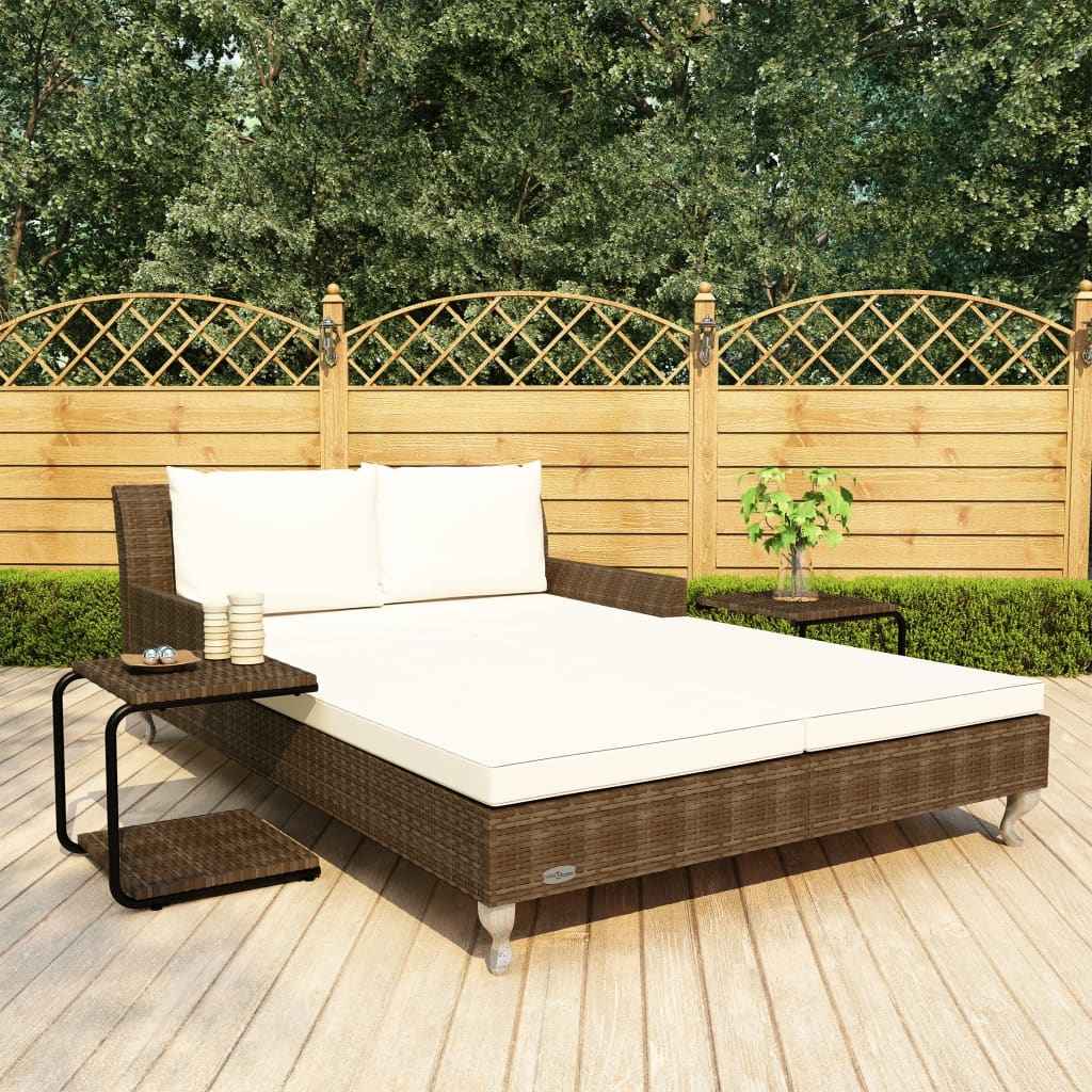 vidaXL Ligbed met kussens 2-persoons poly rattan zwart