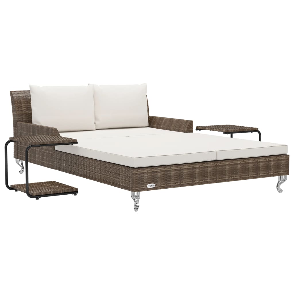 vidaXL Ligbed met kussens 2-persoons poly rattan zwart