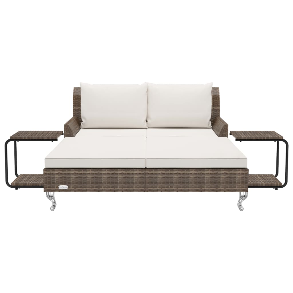 vidaXL Ligbed met kussens 2-persoons poly rattan zwart
