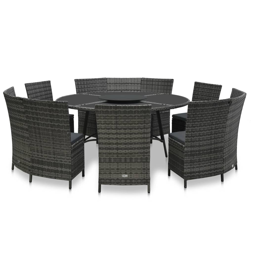 vidaXL 7-delige Tuinset met kussens poly rattan grijs
