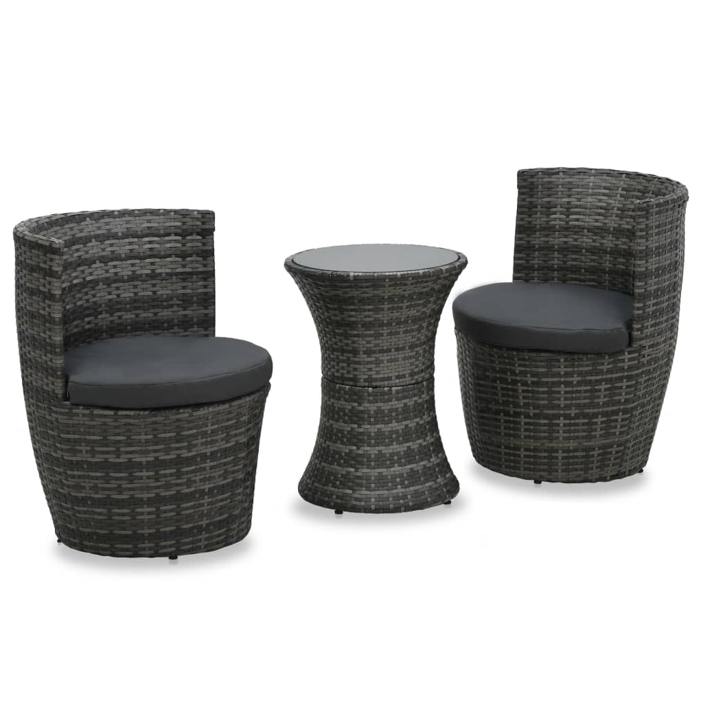 vidaXL 3-delige Bistroset met kussens poly rattan bruin