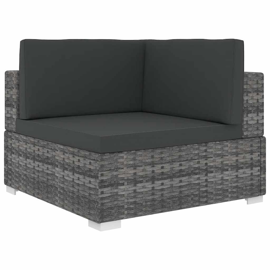 vidaXL Tuinstoel met kussens hoeksectie poly rattan grijs
