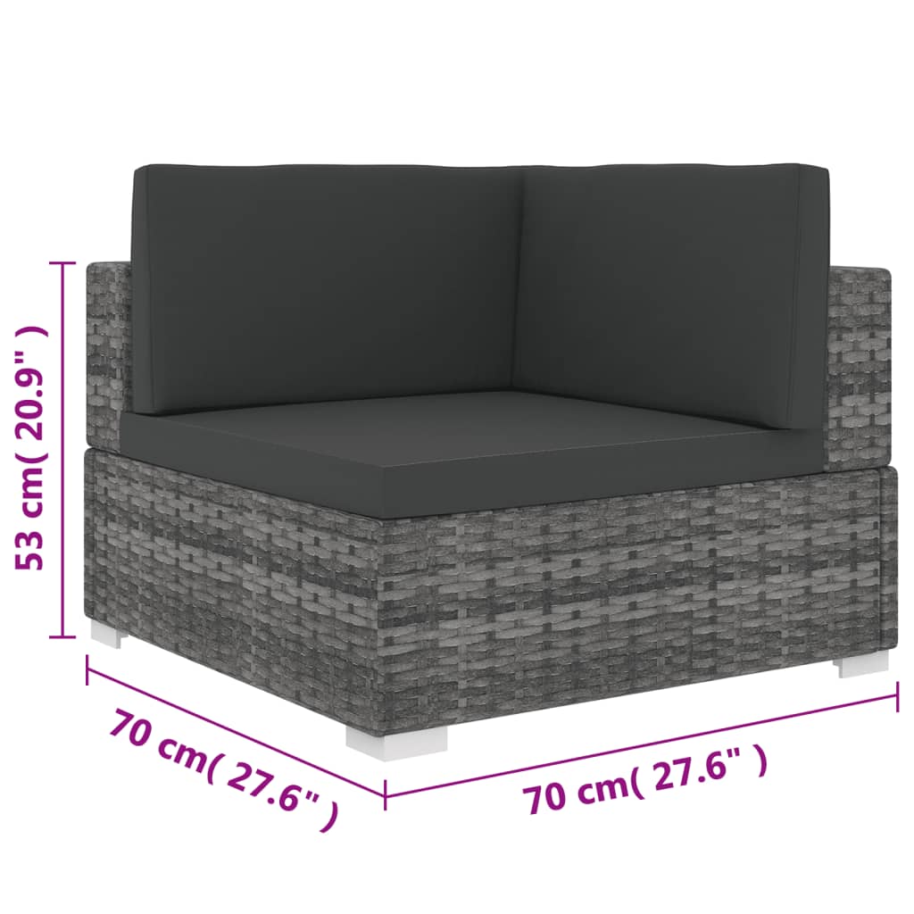 vidaXL Tuinstoel met kussens hoeksectie poly rattan grijs