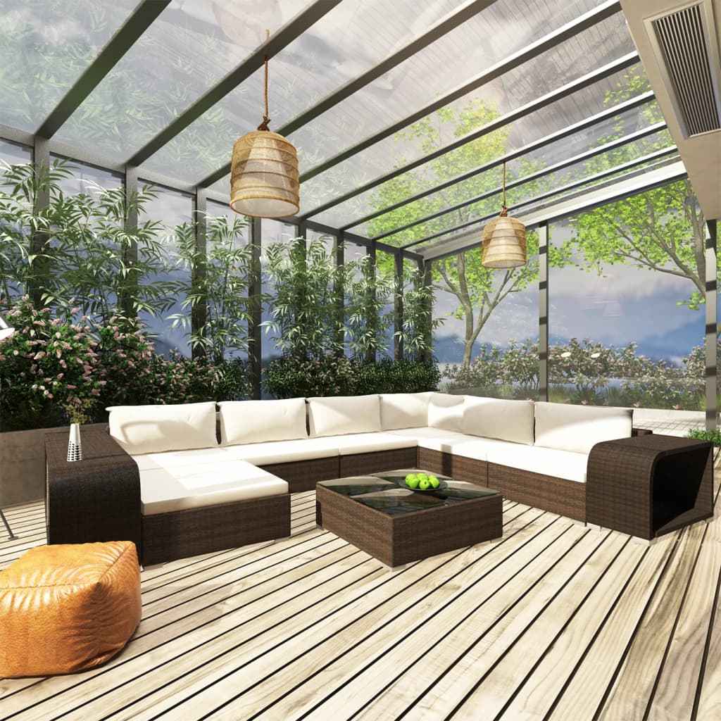 vidaXL 10-delige Loungeset met kussens poly rattan zwart
