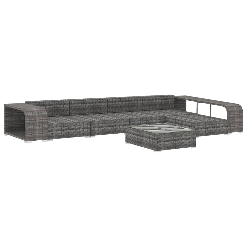 vidaXL 8-delige Loungeset met kussens poly rattan grijs